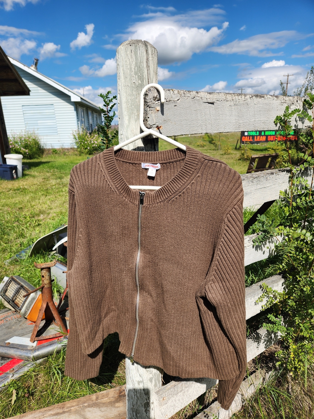 Joe Fresh Brown Zip-Front Knit Cardigan